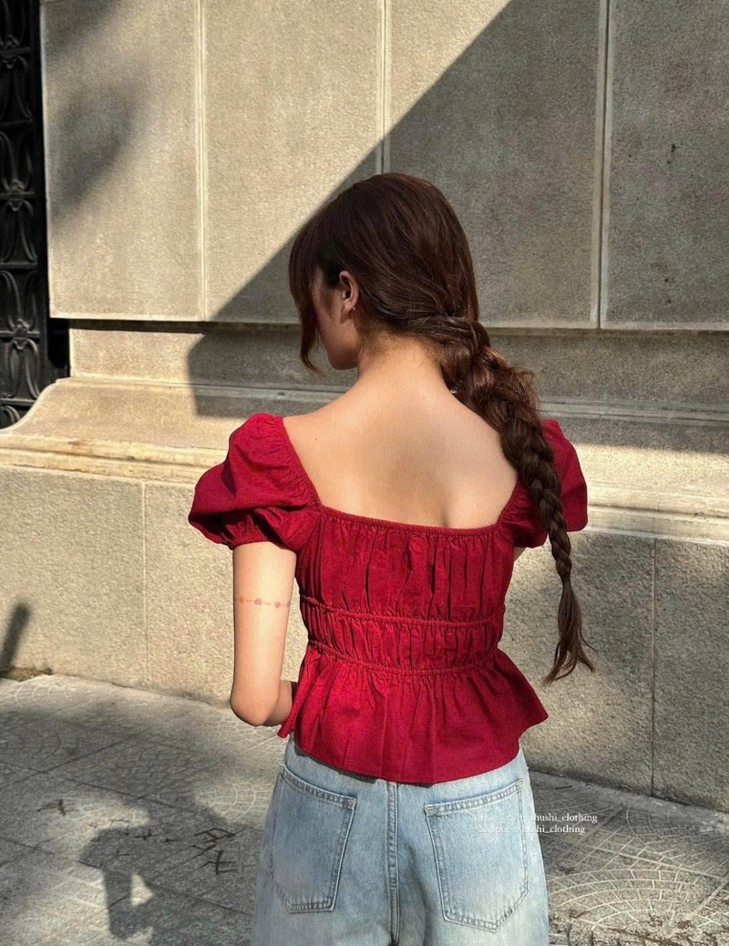 Zoey Top - Ruffled Shirt with Bow Tie (original photo) | Shopee Philippines