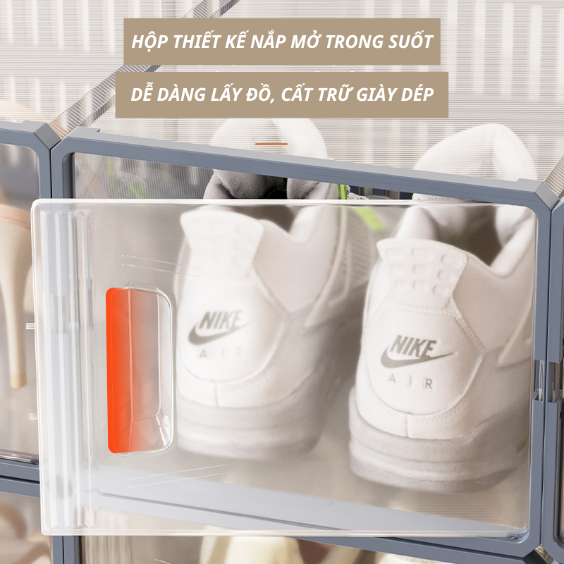 Set of 6 transparent Shoe Boxes, Box frame, ABS plastic opening door