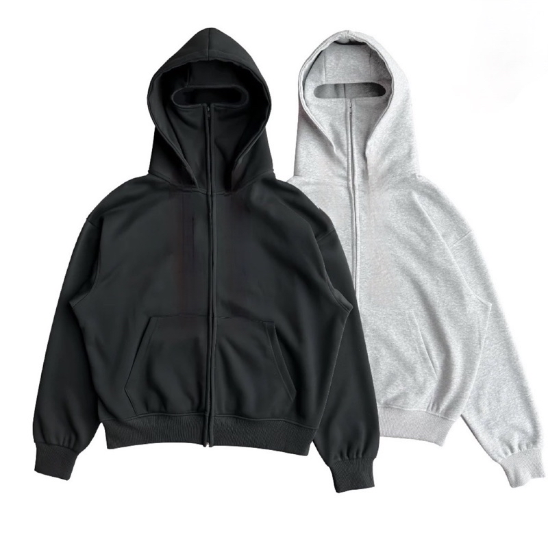 Grey Balaclava Ninja Zipper Hoodie Jacket main image 0