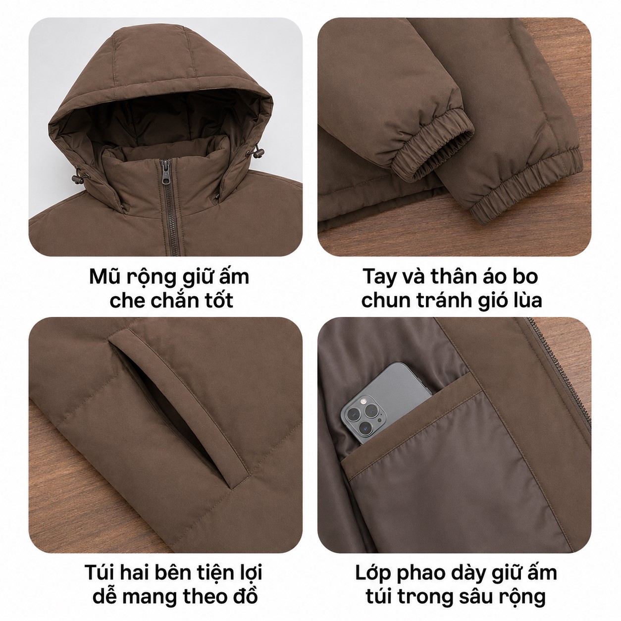 Puffer Jacket Quilted Unisex Extra Warm Winter Heat Retention Attached ...