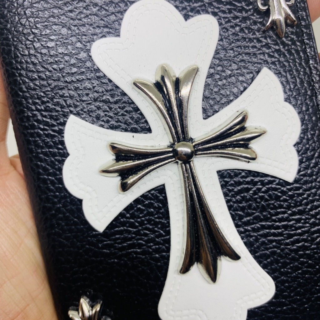 CHROME HEART BIG CROSS LOGO GOC SILVER-PLATED PU LEATHER STANDING ...