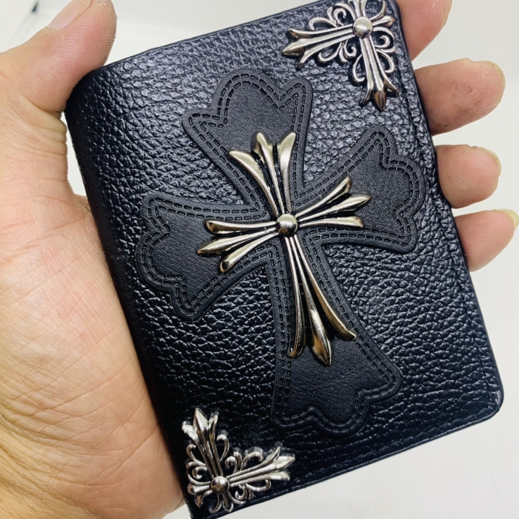 CHROME HEART BIG CROSS LOGO GOC SILVER-PLATED PU LEATHER STANDING ...