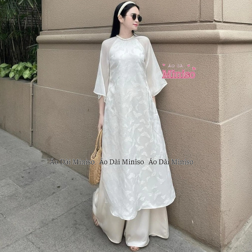 MINISO Minso white and red embroidered brocade modern ao dai | Shopee ...