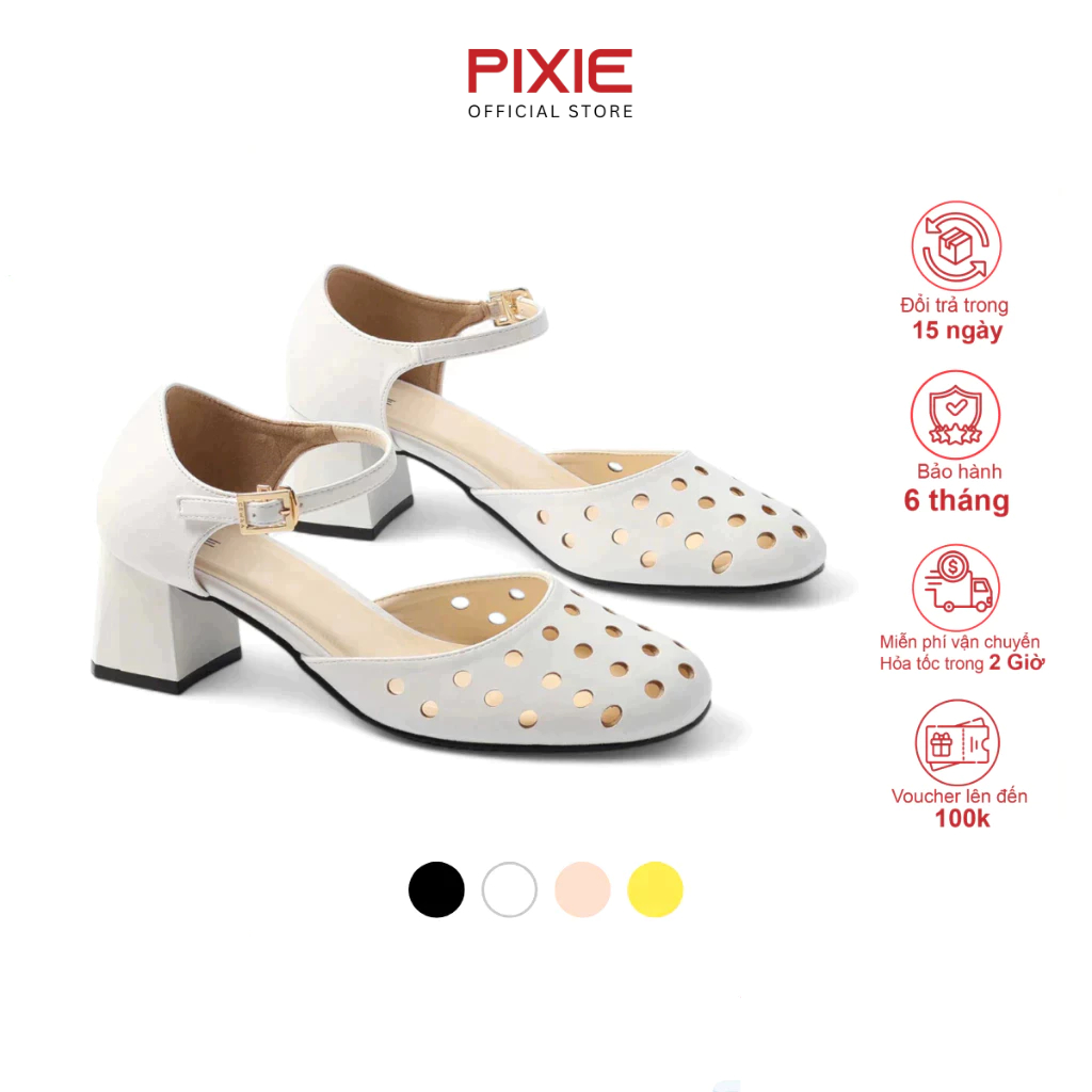 Pixie H392 Square Heel 5 Inch Heel Sandals with Soft Round Laser Cut ...
