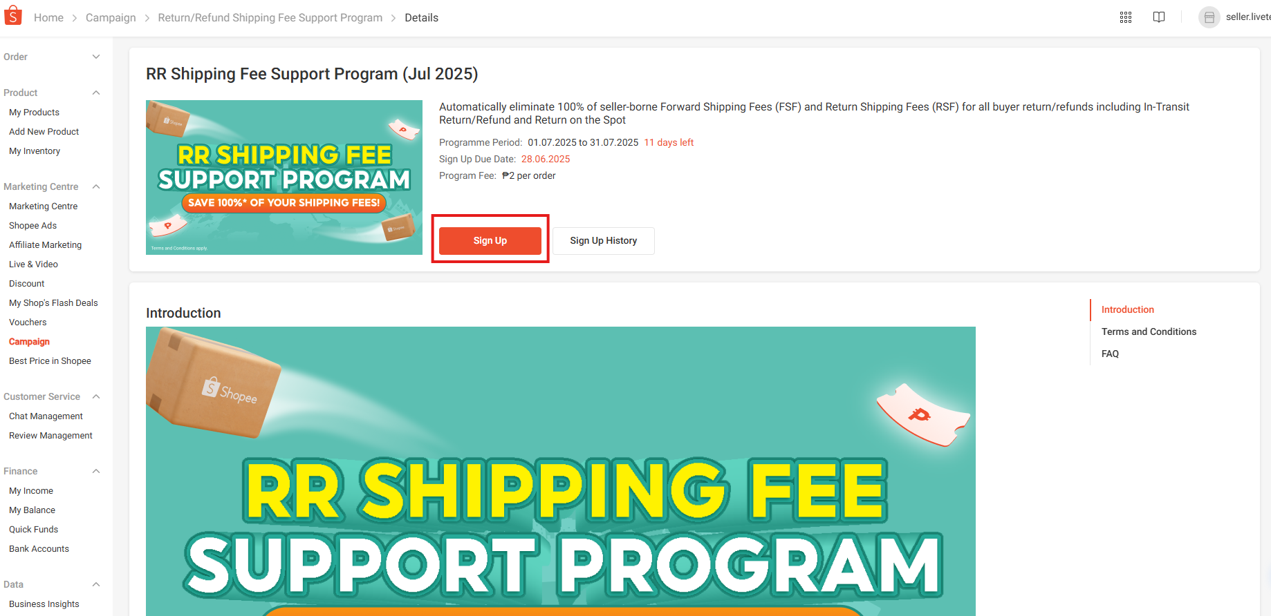 How to join the RR Shipping Fee Support Program? | Shopee PH Seller ...