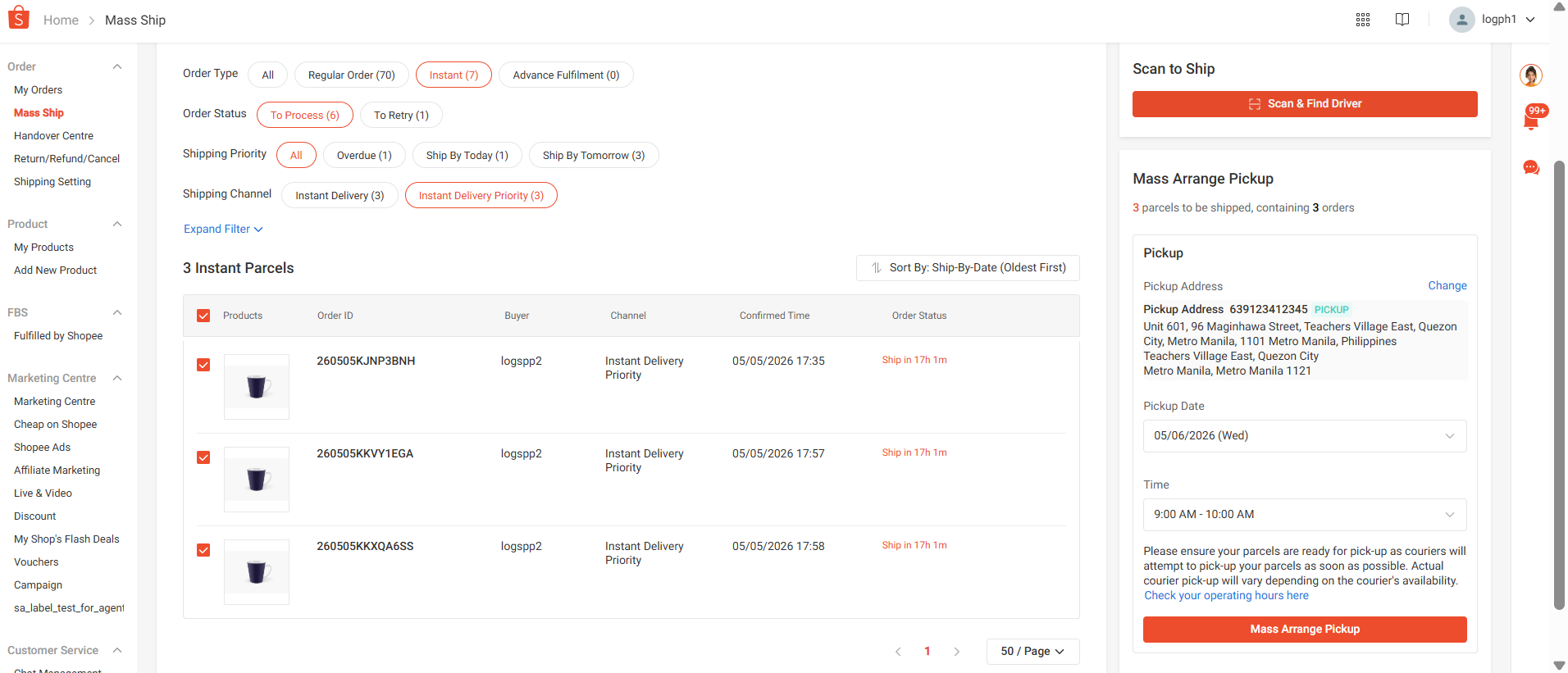 How to Arrange Pickup for Instant Delivery Orders | Shopee PH Seller ...